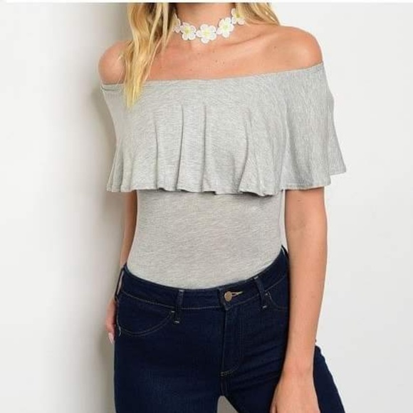 Gray Ruffle Bodysuit - Picture 1 of 1